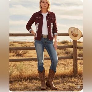 Ariat La Madre Jacket Berry Bark Aztec print Button Front Western Size L